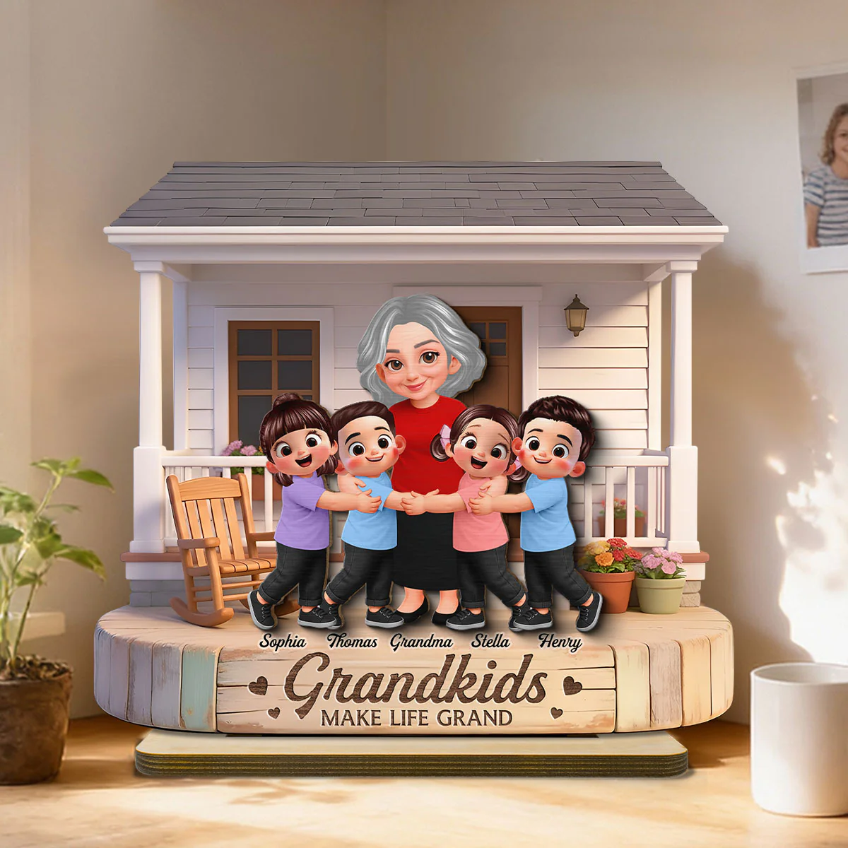 Grandma And Grandkids Happy Together At Front Porch - Personalized 2-Layered Wooden Plaque - Gift For Grandma - Image 8