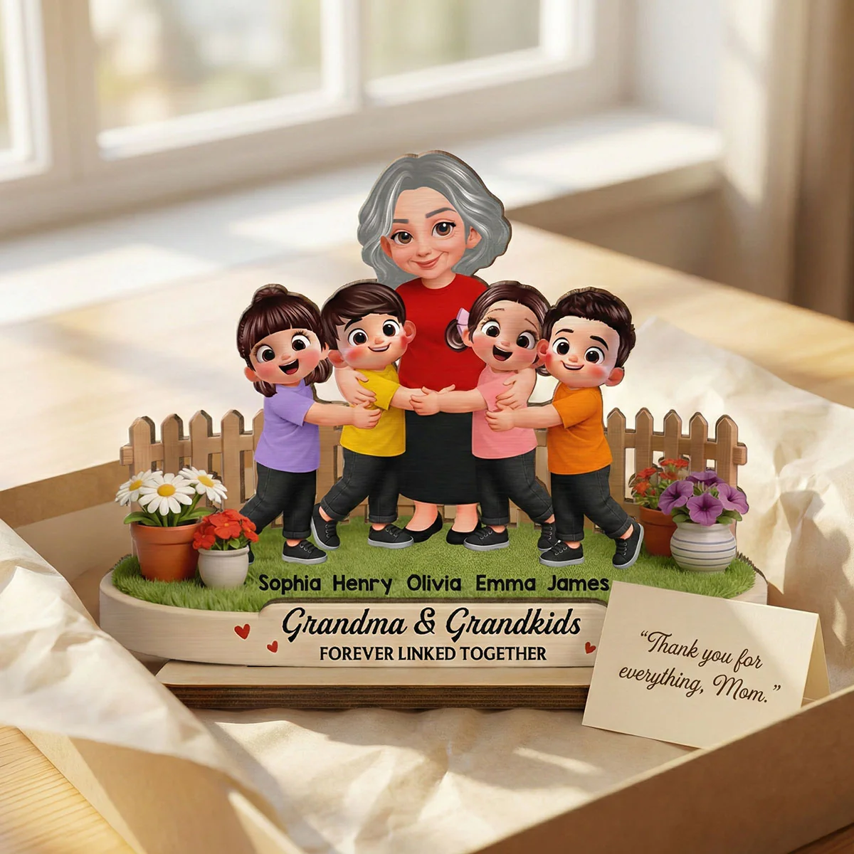 Grandma And Grandkids Happy Together In Backyard - Personalized 2-Layered Wooden Plaque - Gift For Grandma - Image 13