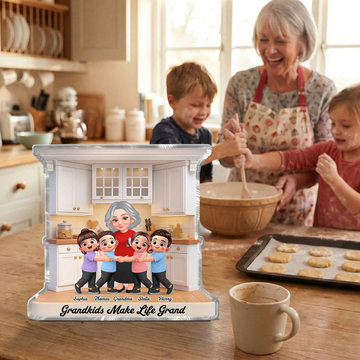 Grandma And Grandkids Happy Together In The Kitchen - Personalized Acrylic Block Plaque - Gift For Grandma - Image 2