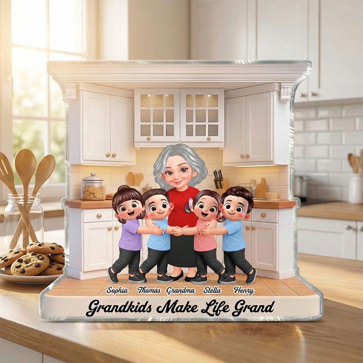 Grandma And Grandkids Happy Together In The Kitchen - Personalized Acrylic Block Plaque - Gift For Grandma - Image 8