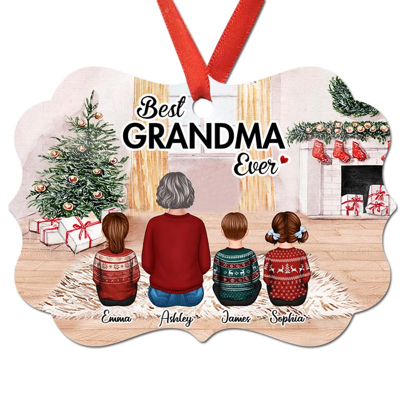 Grandma And Grandkids Sitting In House Personalized Christmas Ornament