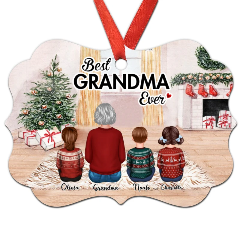 Grandma And Grandkids Sitting In House Personalized Christmas Ornament - Image 3