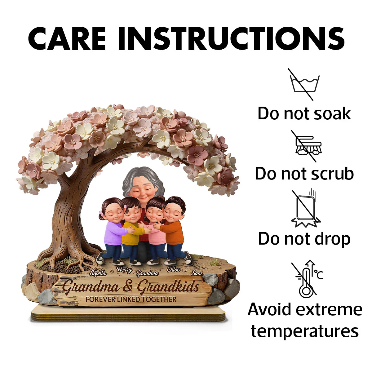 Grandma And Grandkids Under Blossom Tree - Personalized 2-Layered Wooden Plaque - Gift For Mom - Image 5