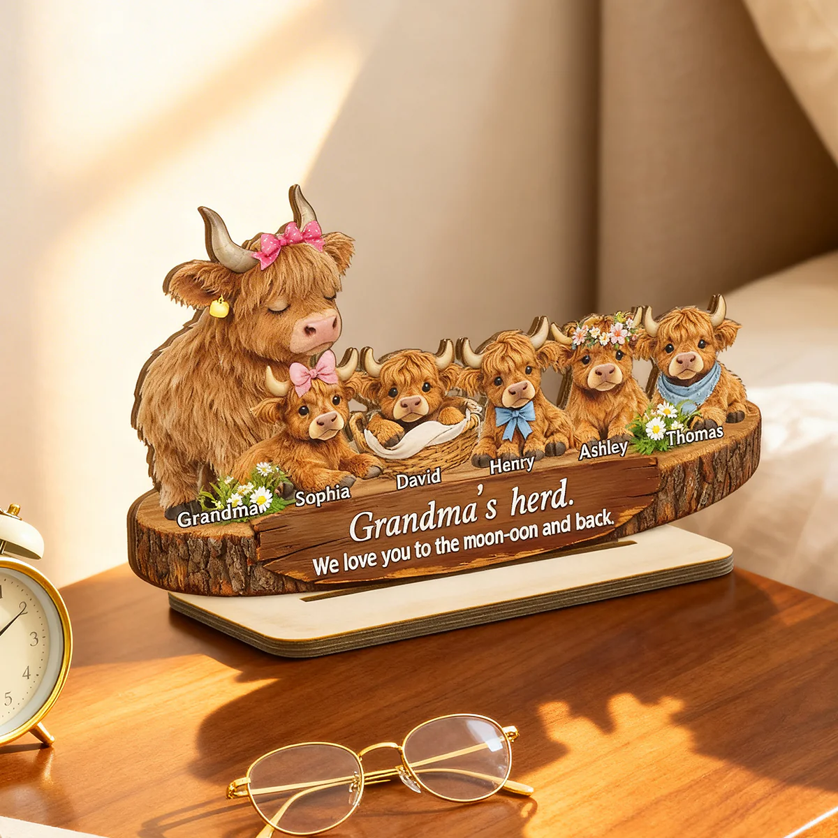 Grandma and Grandpa's Herd Highland Cow Family - Personalized 2-Layered Wooden Plaque - Gift for Grandma, Grandpa - Image 6