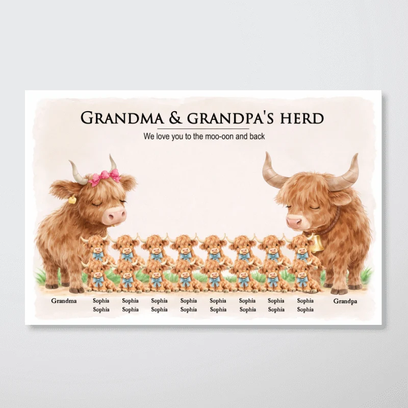 Grandma and Grandpa's Herd Highland Cow Family - Personalized Poster - Gift for Grandma, Grandpa - Image 10