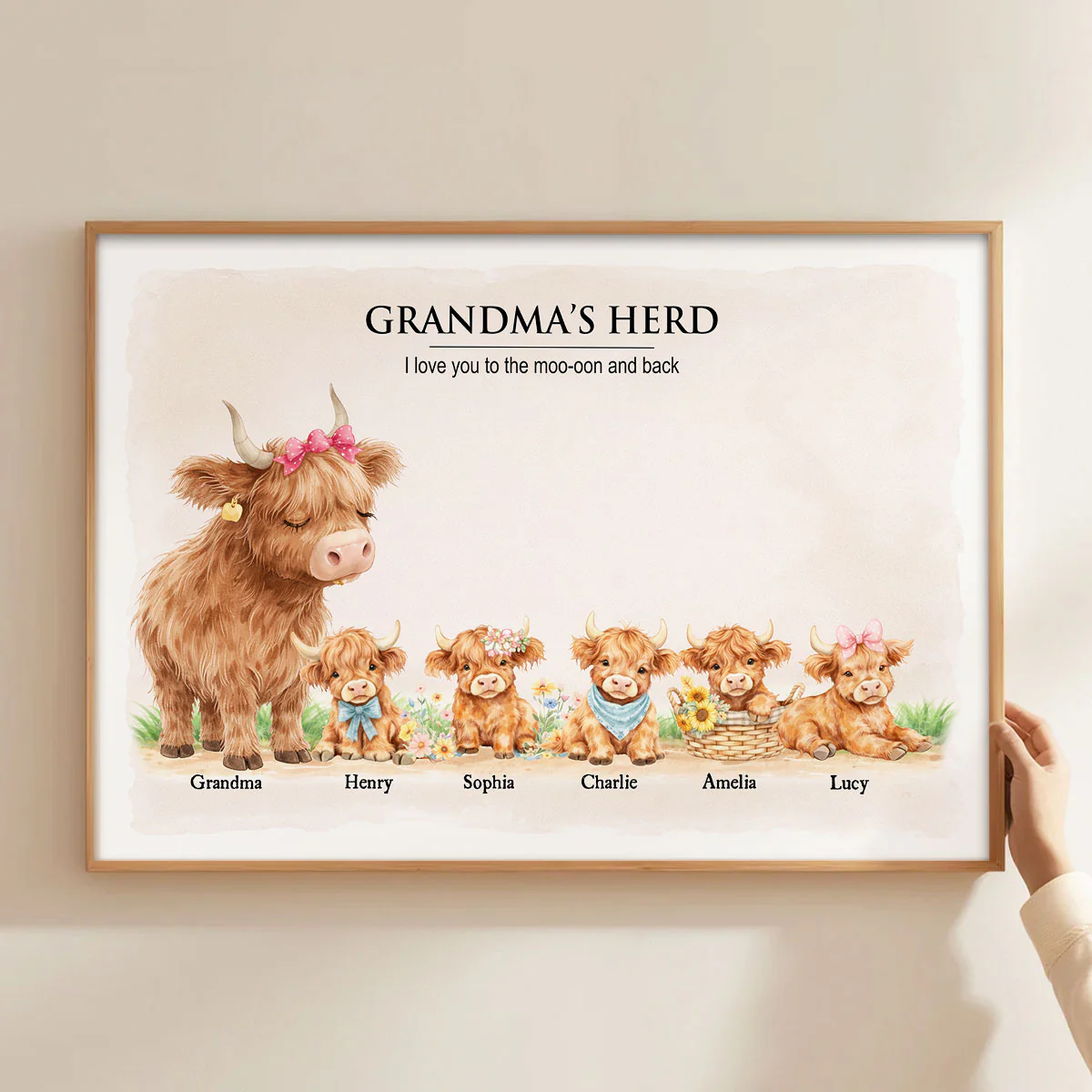 Grandma and Grandpa's Herd Highland Cow Family - Personalized Poster - Gift for Grandma, Grandpa - Image 3