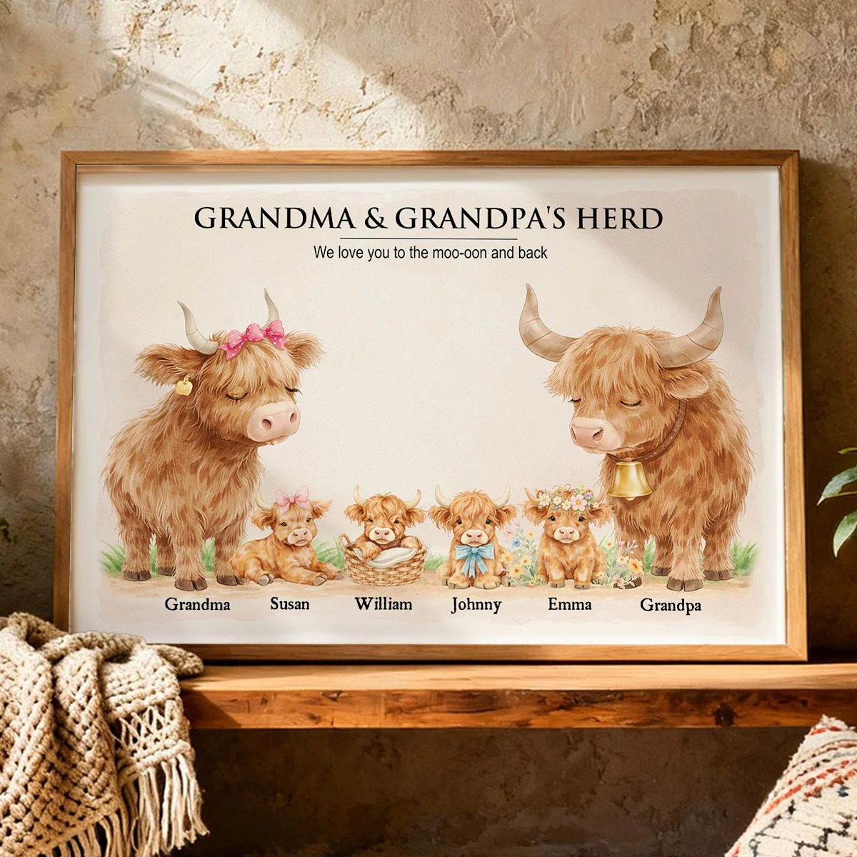 Grandma and Grandpa's Herd Highland Cow Family - Personalized Poster - Gift for Grandma, Grandpa - Image 4