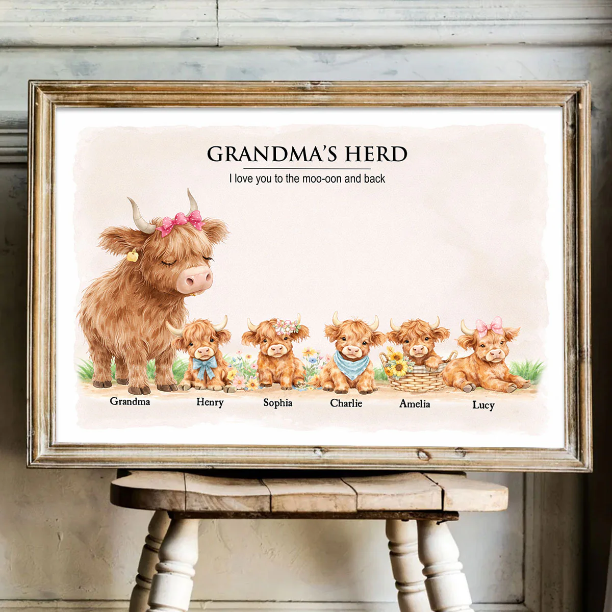 Grandma and Grandpa's Herd Highland Cow Family - Personalized Poster - Gift for Grandma, Grandpa - Image 5