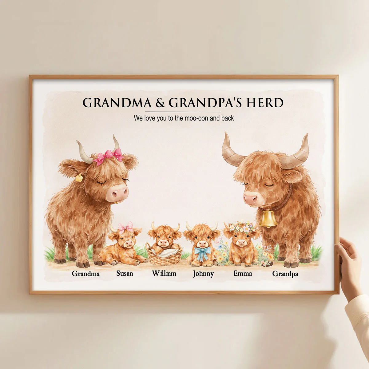 Grandma and Grandpa's Herd Highland Cow Family - Personalized Poster - Gift for Grandma, Grandpa - Image 6