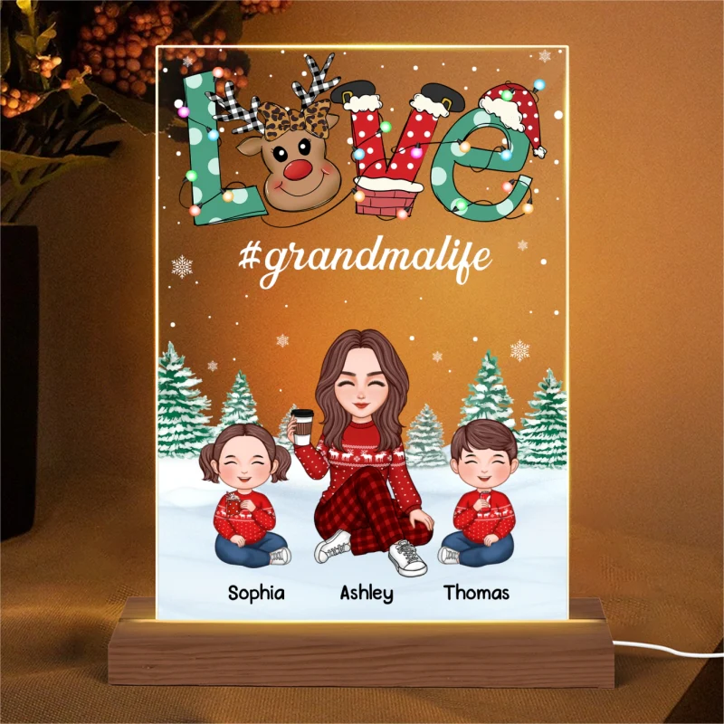 Grandma And Kids Christmas Reindeer LOVE Personalized Acrylic Rectangle LED Night Light - Image 5