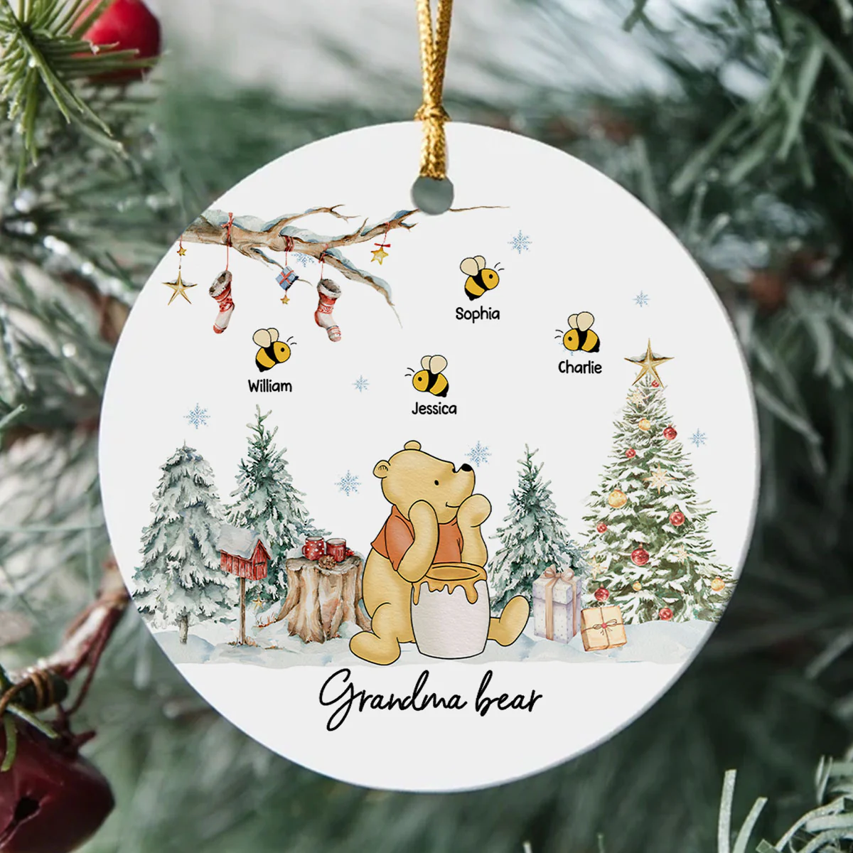 Grandma Bear Cute Grandkids Names Personalized Circle Ceramic Ornament, Christmas Gift - Image 10