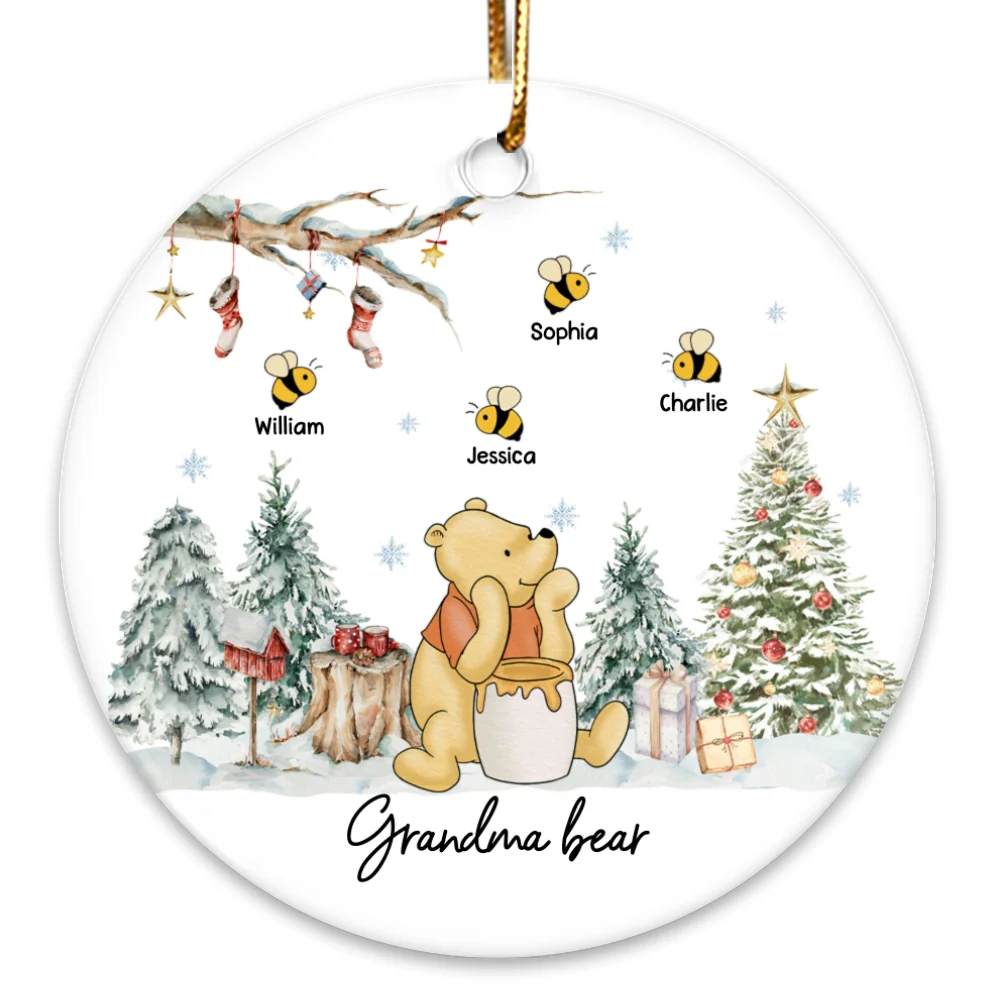Grandma Bear Cute Grandkids Names Personalized Circle Ceramic Ornament, Christmas Gift - Image 12