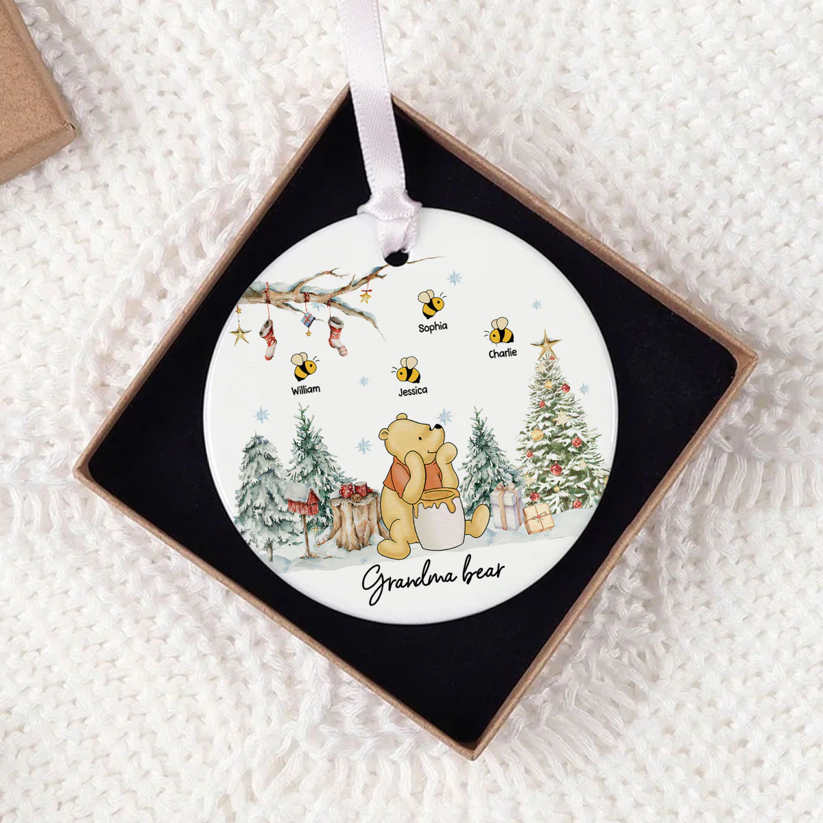 Grandma Bear Cute Grandkids Names Personalized Circle Ceramic Ornament, Christmas Gift - Image 7