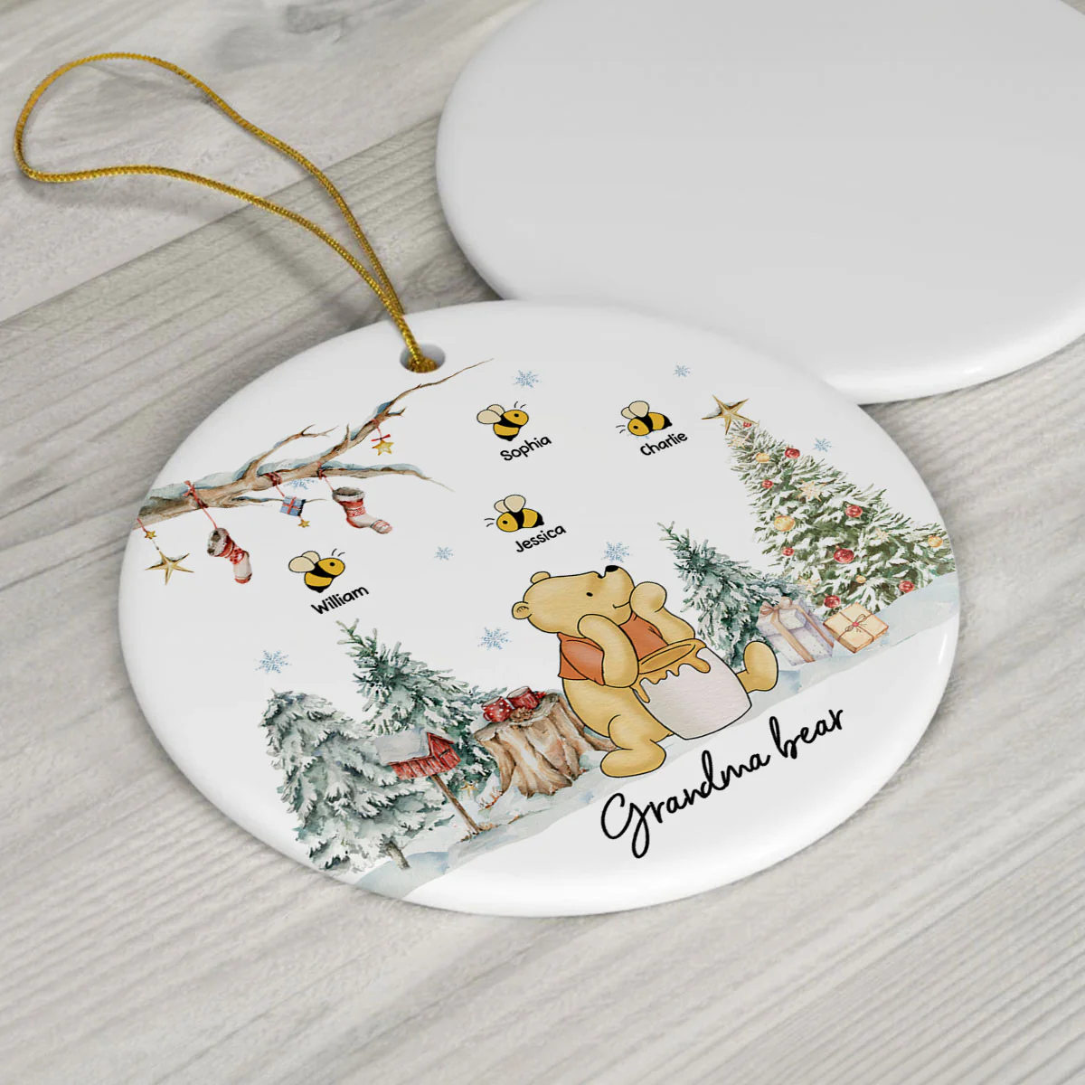 Grandma Bear Cute Grandkids Names Personalized Circle Ceramic Ornament, Christmas Gift - Image 8