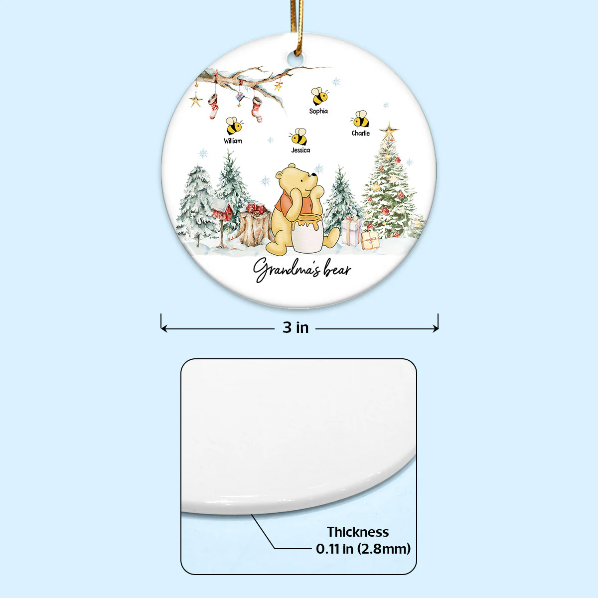 Grandma Bear Cute Grandkids Names Personalized Circle Ceramic Ornament, Christmas Gift - Image 9