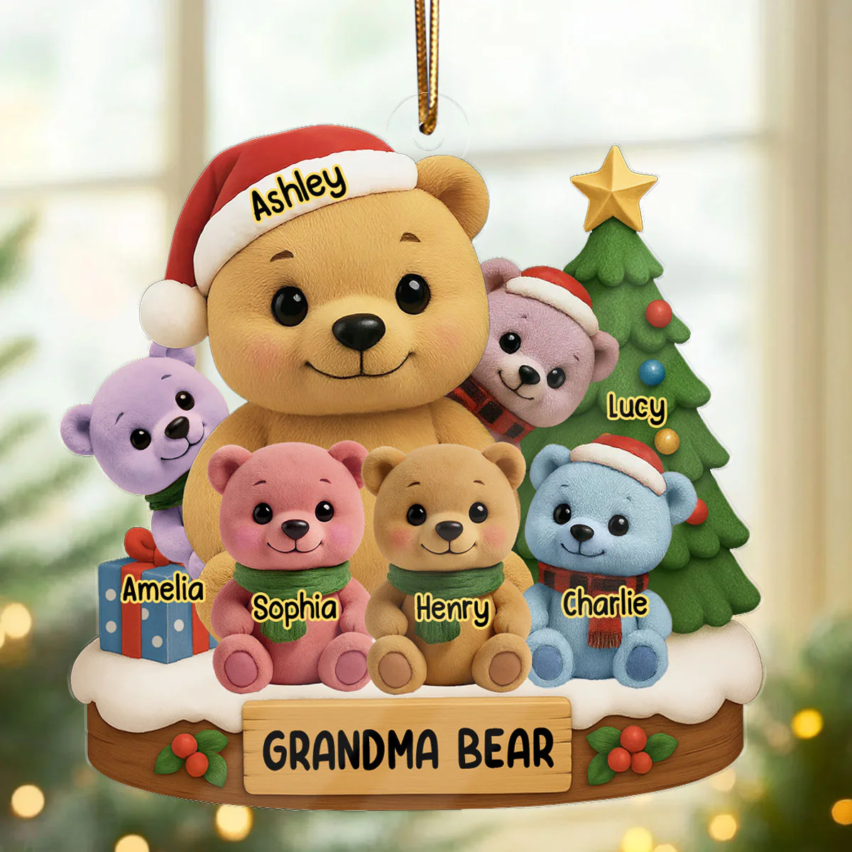 Grandma Bear Sitting with Grandkids Personalized Acrylic Ornament, Christmas Gift for Grandma - Image 2