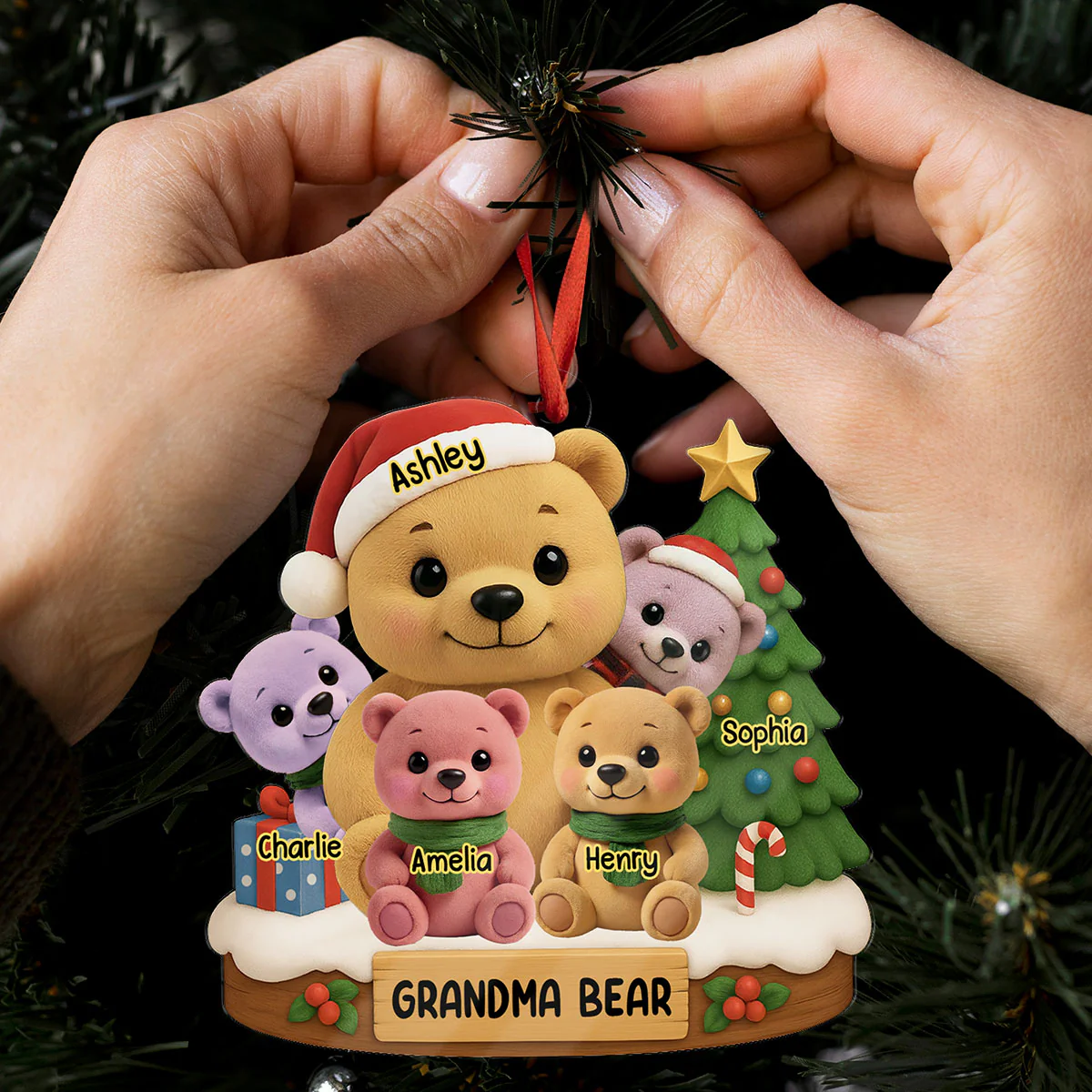 Grandma Bear Sitting with Grandkids Personalized Acrylic Ornament, Christmas Gift for Grandma - Image 3