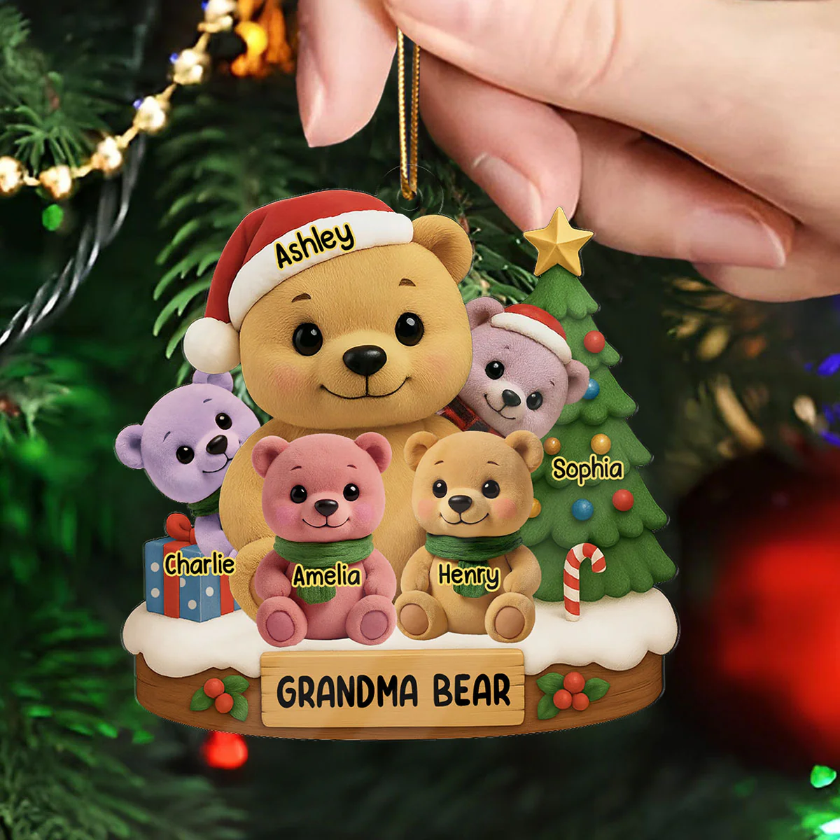 Grandma Bear Sitting with Grandkids Personalized Acrylic Ornament, Christmas Gift for Grandma - Image 4