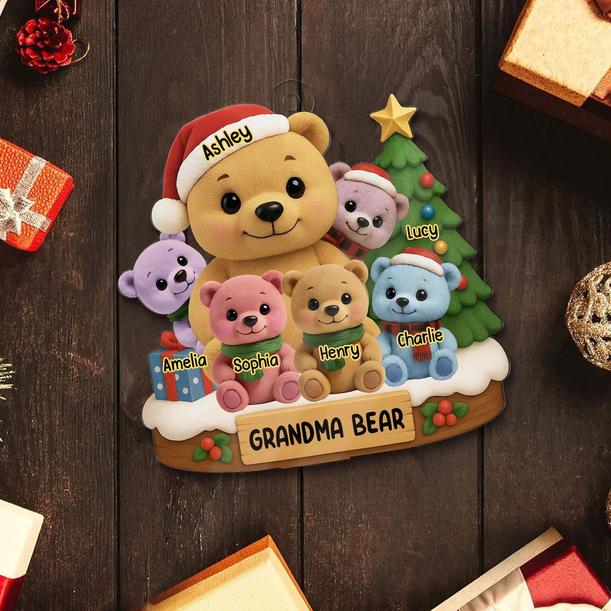 Grandma Bear Sitting with Grandkids Personalized Acrylic Ornament, Christmas Gift for Grandma - Image 5