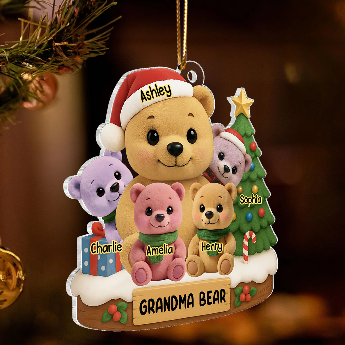 Grandma Bear Sitting with Grandkids Personalized Acrylic Ornament, Christmas Gift for Grandma - Image 6