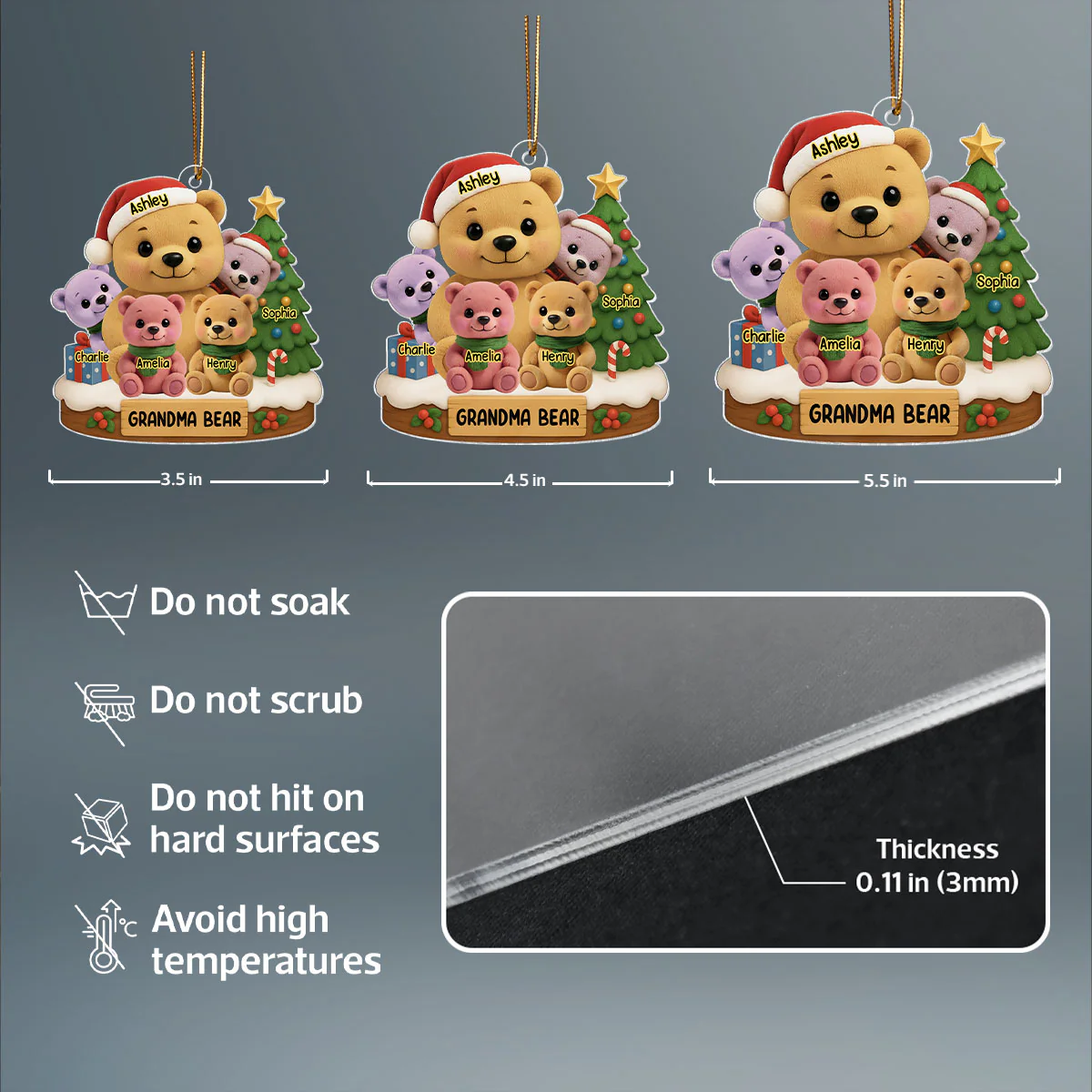 Grandma Bear Sitting with Grandkids Personalized Acrylic Ornament, Christmas Gift for Grandma - Image 7