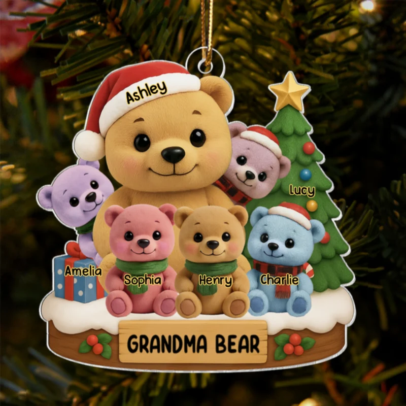 Grandma Bear Sitting with Grandkids Personalized Acrylic Ornament, Christmas Gift for Grandma - Image 8