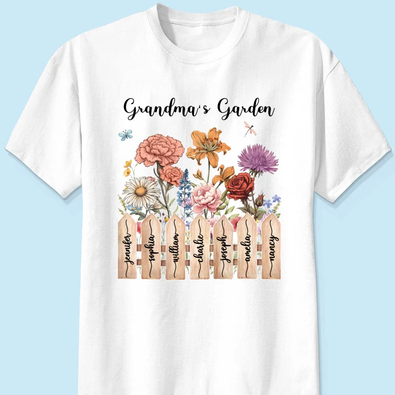 Grandma Birth Month Flower Garden Grandkids Names On Fence Personalized Shirt, Mother's Day gift for Mom, for Grandma - Image 11