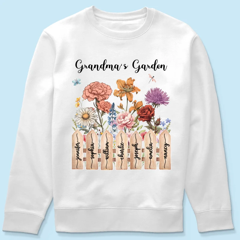 Grandma Birth Month Flower Garden Grandkids Names On Fence Personalized Shirt, Mother's Day gift for Mom, for Grandma - Image 22