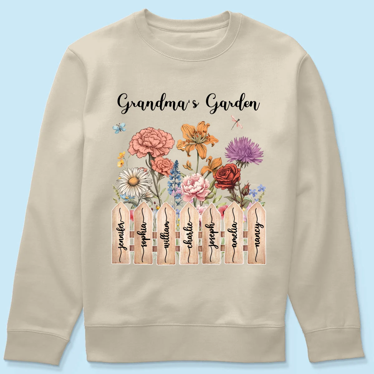 Grandma Birth Month Flower Garden Grandkids Names On Fence Personalized Shirt, Mother's Day gift for Mom, for Grandma - Image 24