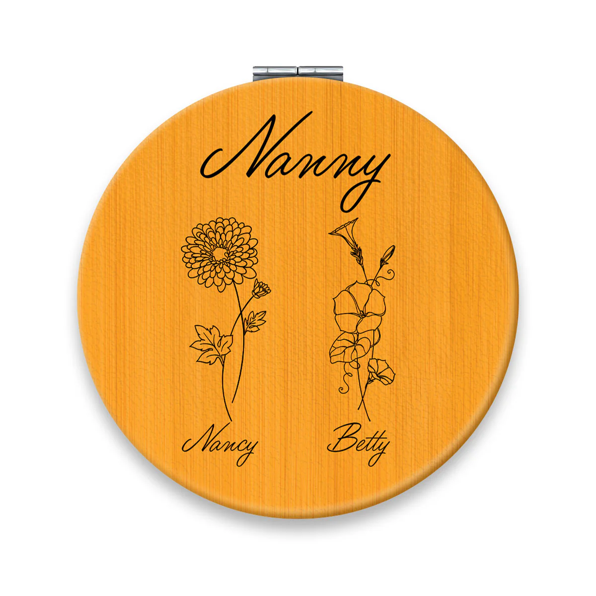 Grandma Birth Month Flowers Outline Personalized Circle Compact Mirror, Gift For Mom, For Grandma - Image 2