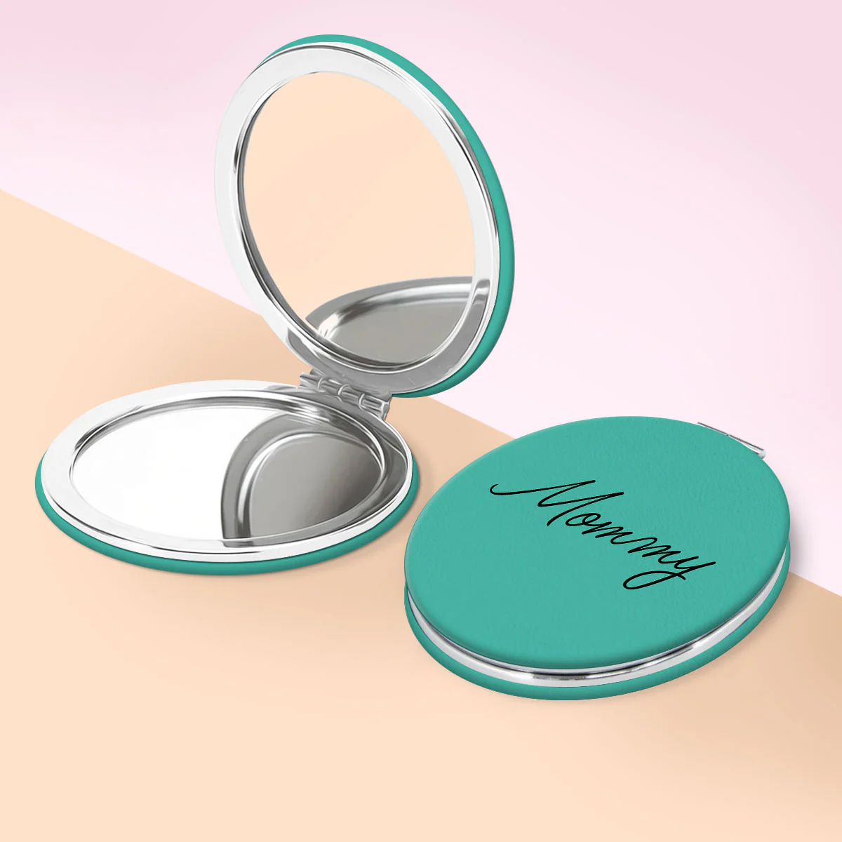 Grandma Birth Month Flowers Outline Personalized Circle Compact Mirror, Gift For Mom, For Grandma - Image 4