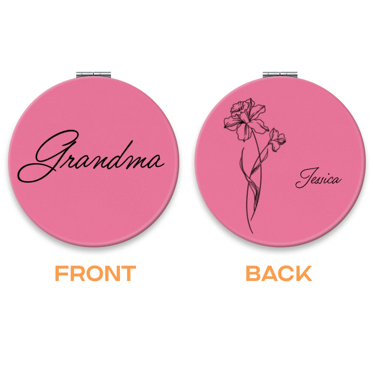 Grandma Birth Month Flowers Outline Personalized Circle Compact Mirror, Gift For Mom, For Grandma - Image 8