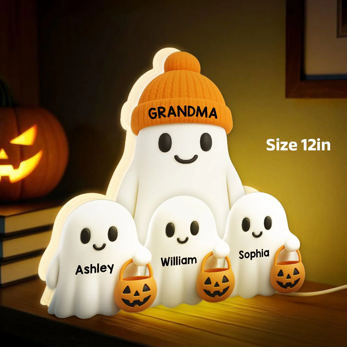 3D Effect Grandma Boo Crew Fall Halloween Decor Personalized Light Box - Gift For Grandmas - Image 4
