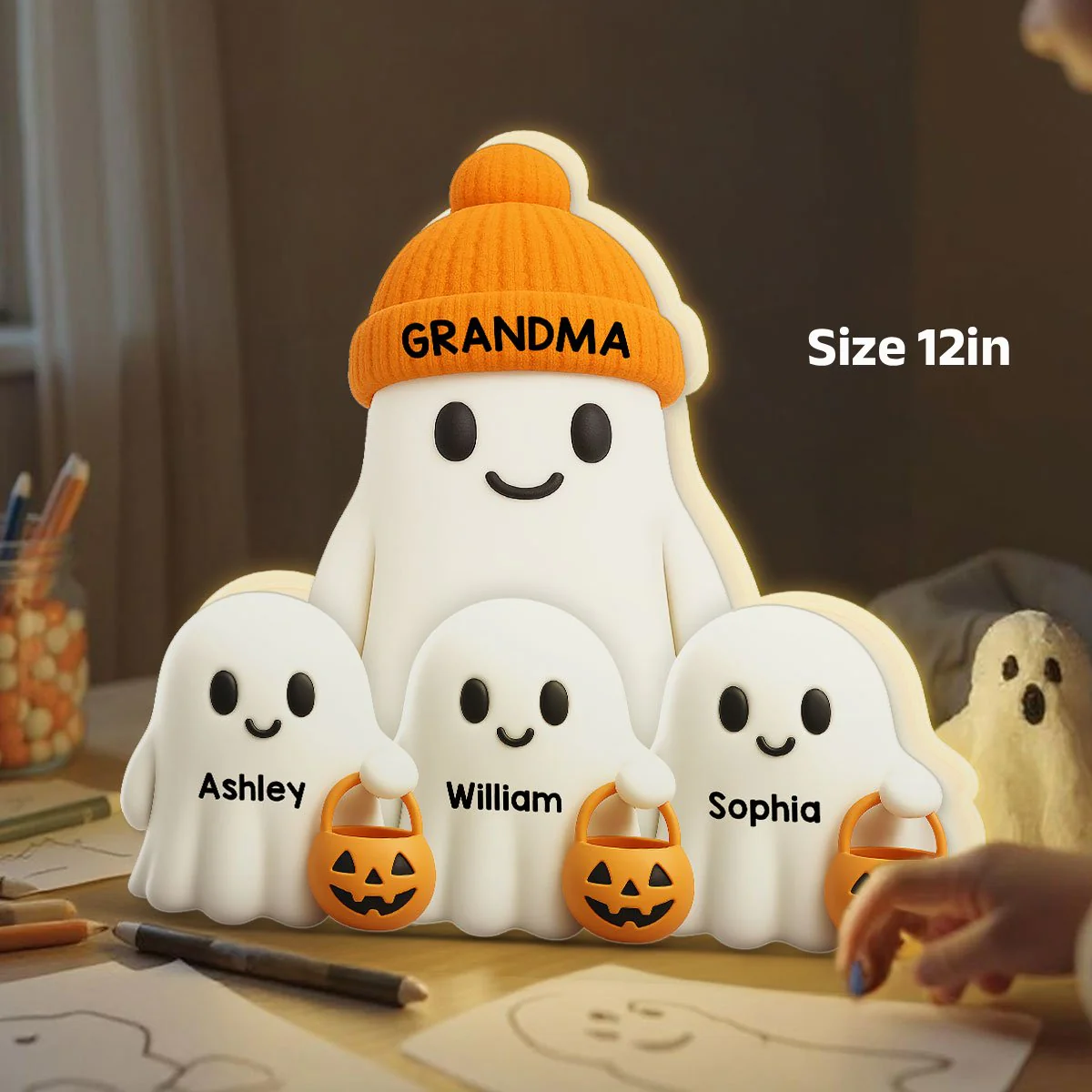 3D Effect Grandma Boo Crew Fall Halloween Decor Personalized Light Box - Gift For Grandmas - Image 5