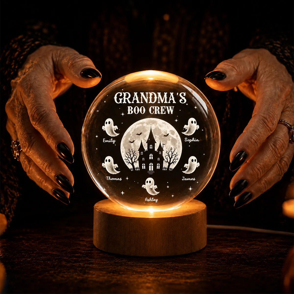 Grandma Boo Crew - Personalized Crystal Ball Night Light - Halloween Gift, Halloween Decoration - Image 3