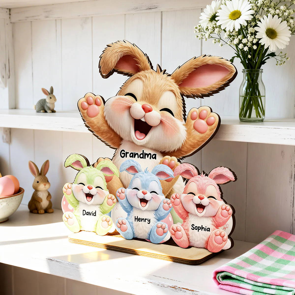 Grandma Bunny Easter Eggs - Personalized 2-Layered Wooden Plaque - Easter Decor for Grandma - Image 2
