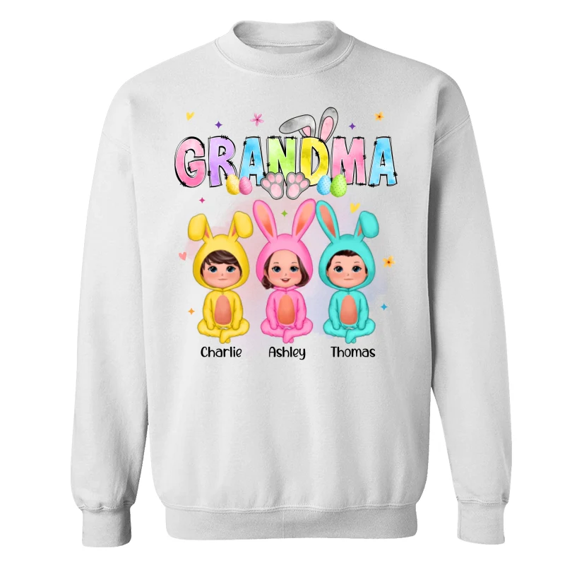 Grandma Bunny With Doll Grandkids Easter Personalized Shirt - Image 17
