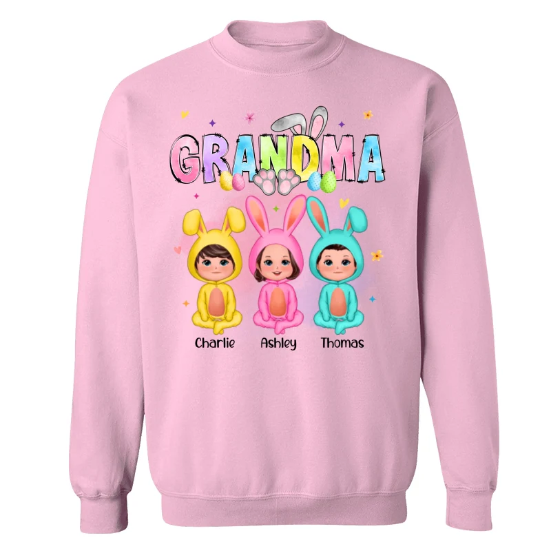 Grandma Bunny With Doll Grandkids Easter Personalized Shirt - Image 19