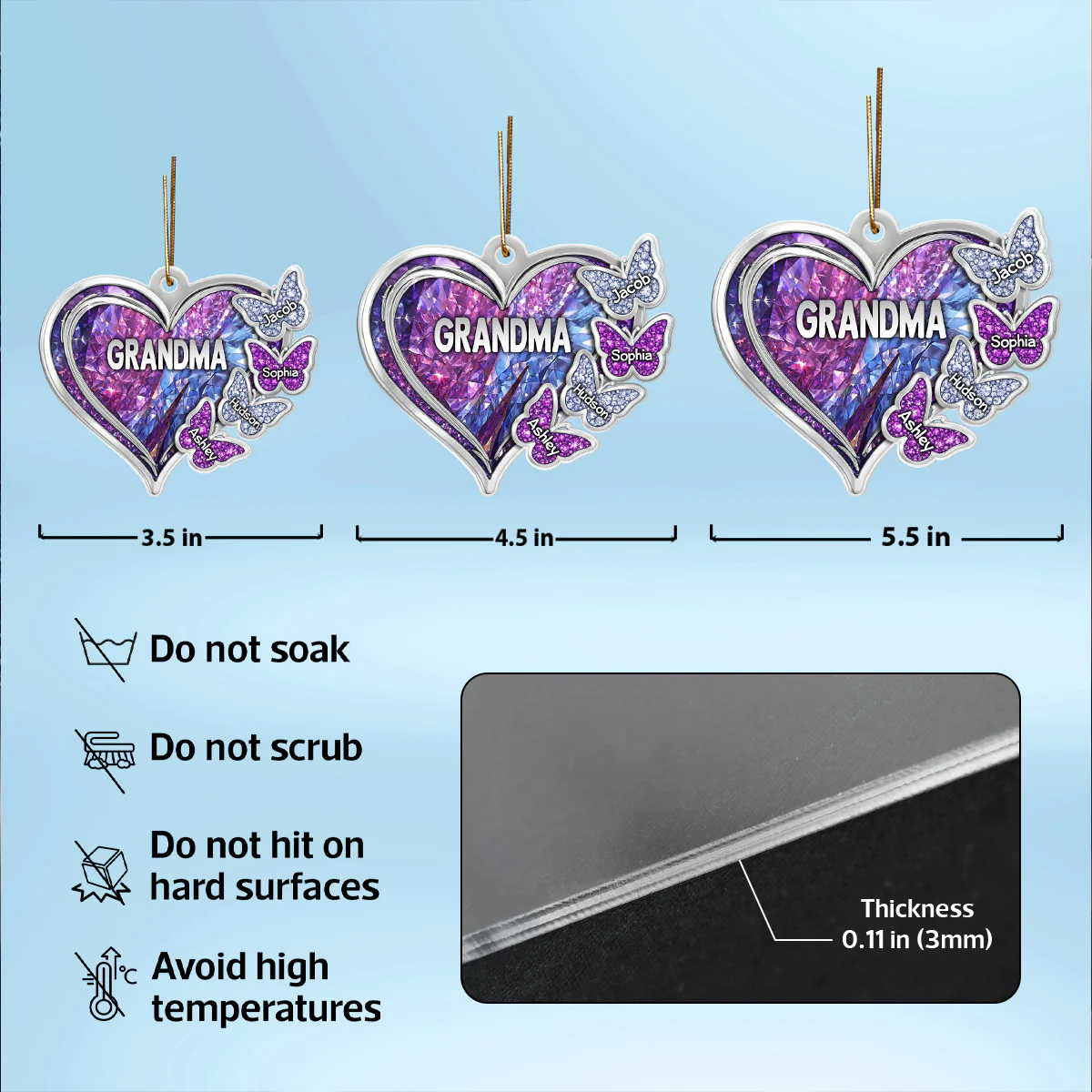 Grandma Butterfly with Grandkids Names 3D Crystal Effect - Personalized Acrylic Ornament - Christmas Gift for Grandma - Image 8