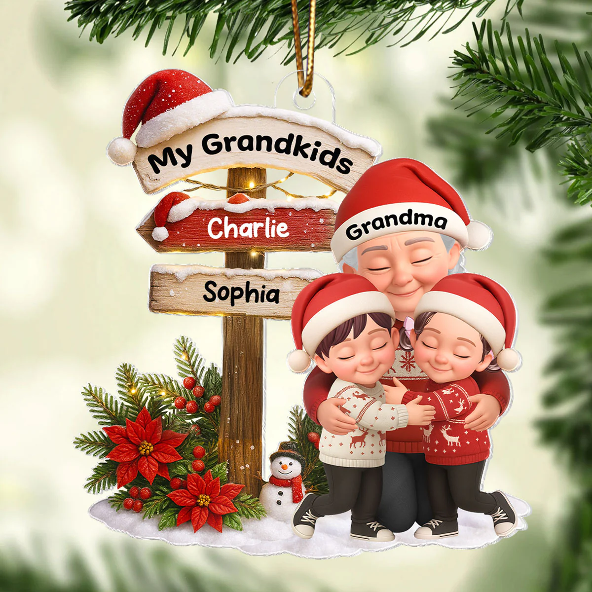 Grandma Christmas' Garden Custom Name Sign Post - Personalized Acrylic Ornament - Christmas Gift for Grandma - Image 3