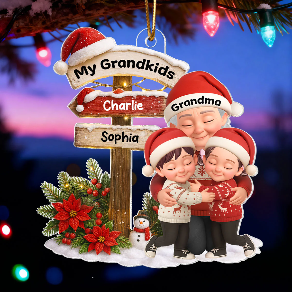 Grandma Christmas' Garden Custom Name Sign Post - Personalized Acrylic Ornament - Christmas Gift for Grandma - Image 5