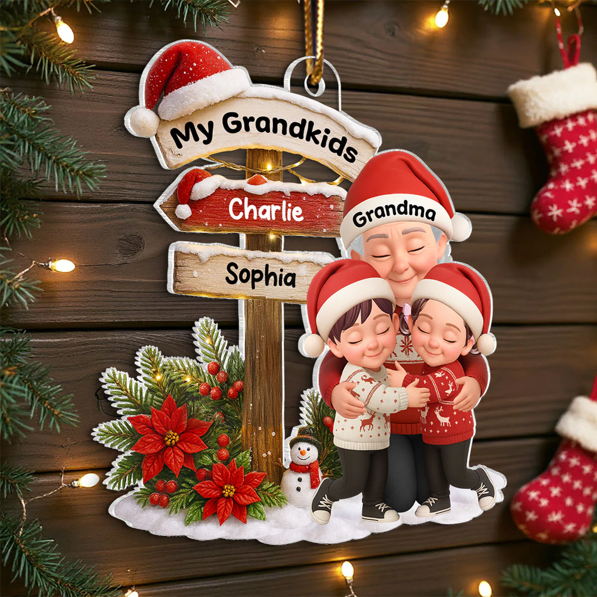 Grandma Christmas' Garden Custom Name Sign Post - Personalized Acrylic Ornament - Christmas Gift for Grandma - Image 6