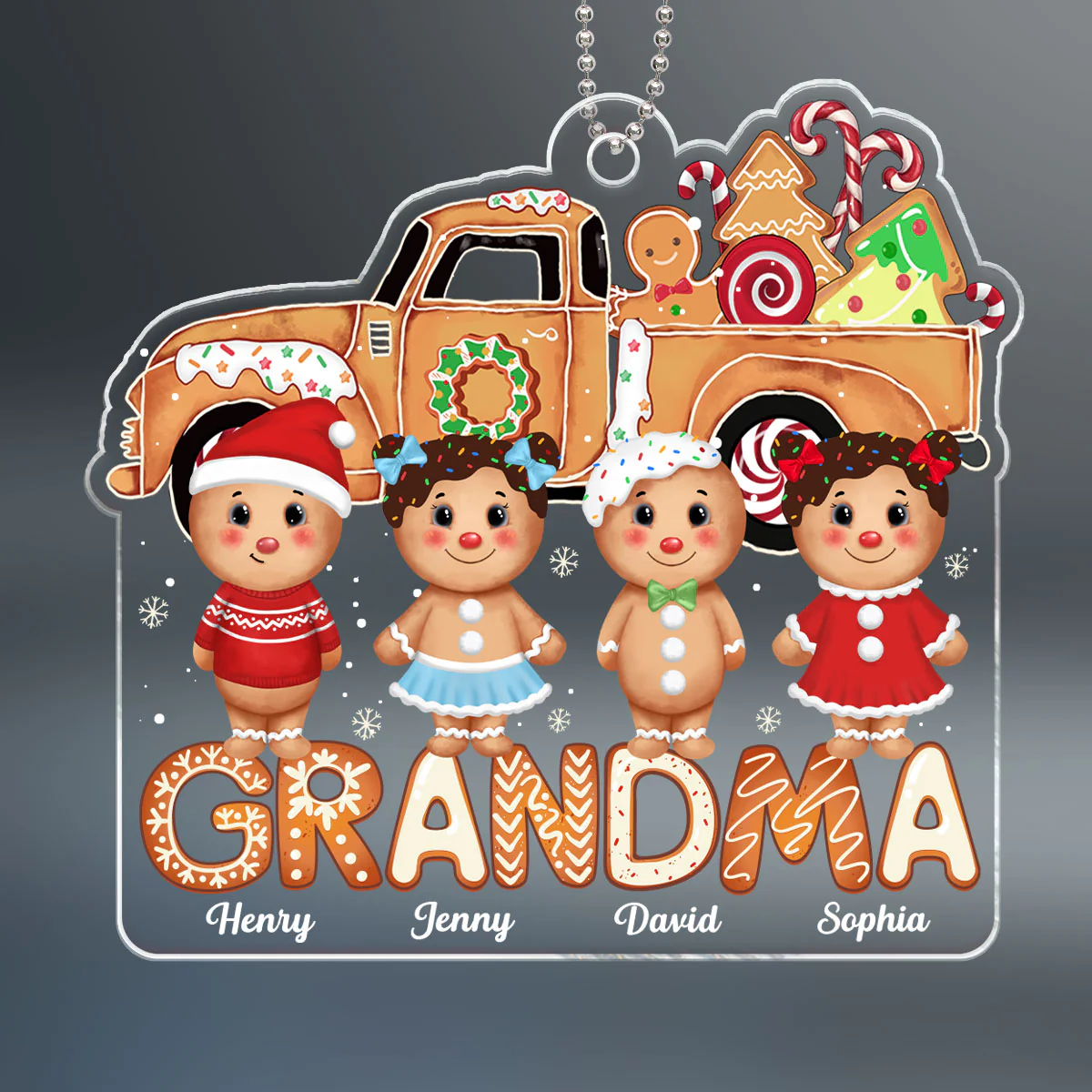 Grandma Christmas Truck Gingerbread Kids Personalized Acrylic Ornament - Image 2