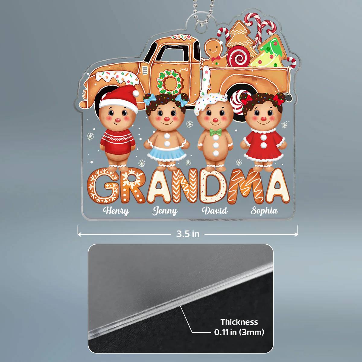 Grandma Christmas Truck Gingerbread Kids Personalized Acrylic Ornament - Image 4