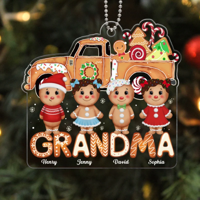Grandma Christmas Truck Gingerbread Kids Personalized Acrylic Ornament - Image 5