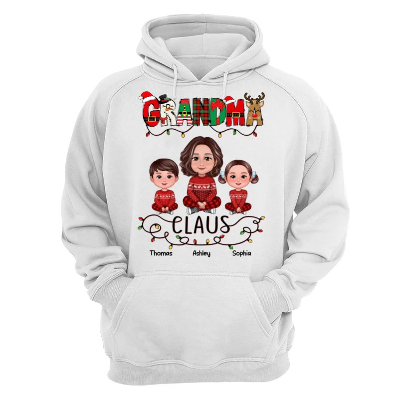 Grandma Claus Christmas Light Pattern Grandma Grankids Personalized Shirt - Image 13