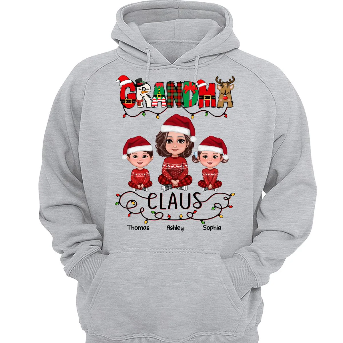 Grandma Claus Christmas Light Pattern Grandma Grankids Personalized Shirt - Image 3
