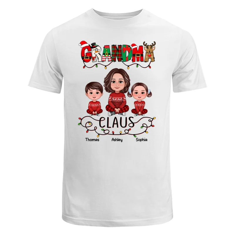 Grandma Claus Christmas Light Pattern Grandma Grankids Personalized Shirt - Image 5
