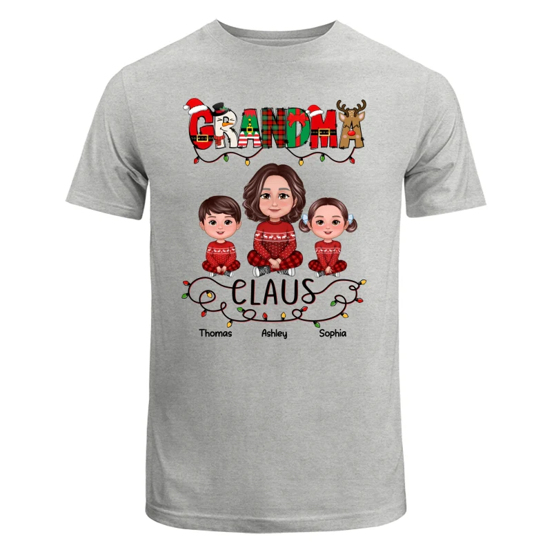 Grandma Claus Christmas Light Pattern Grandma Grankids Personalized Shirt - Image 6