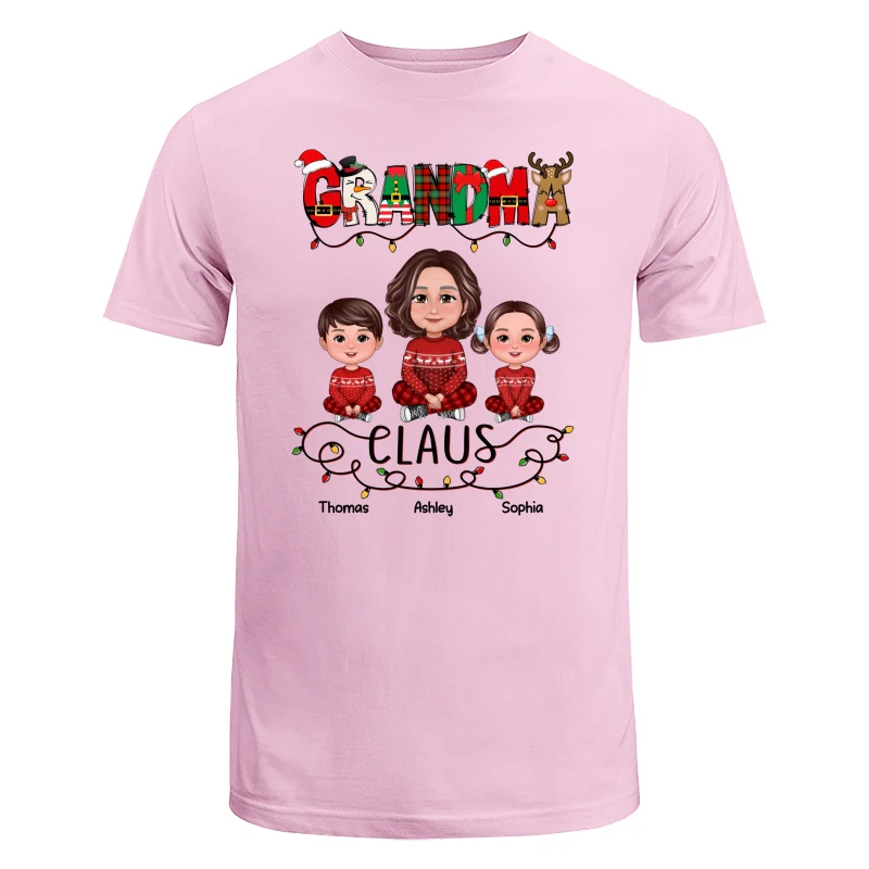 Grandma Claus Christmas Light Pattern Grandma Grankids Personalized Shirt - Image 7